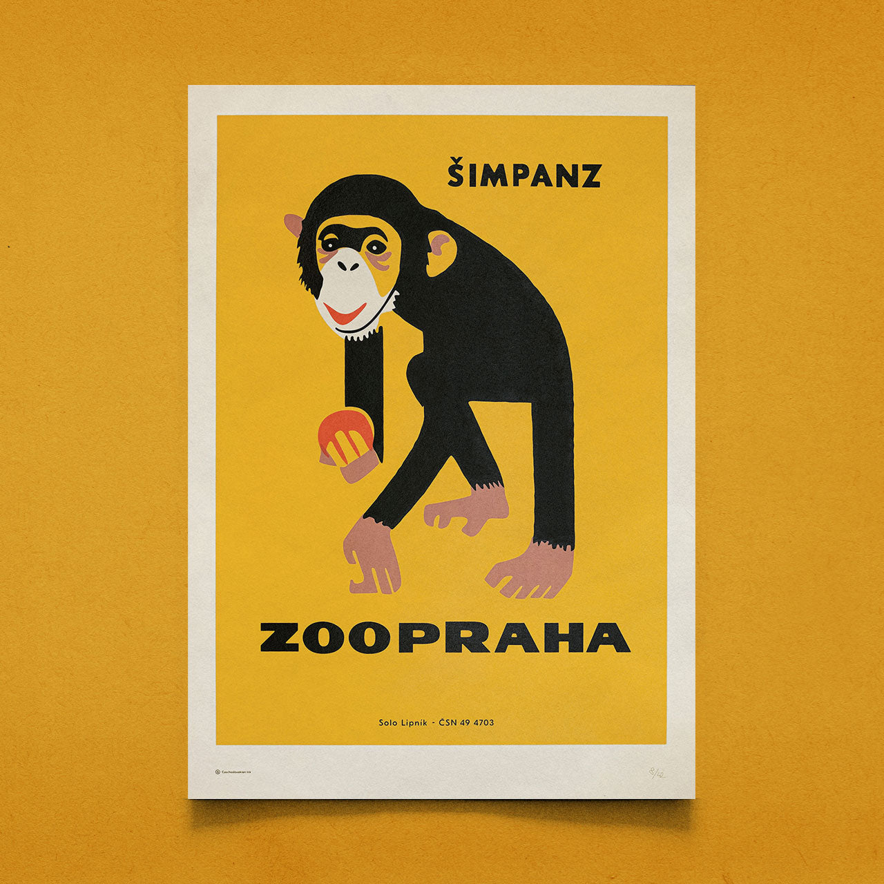 Zoo Praha - Šimpanz - Sítotisk 50x70 cm